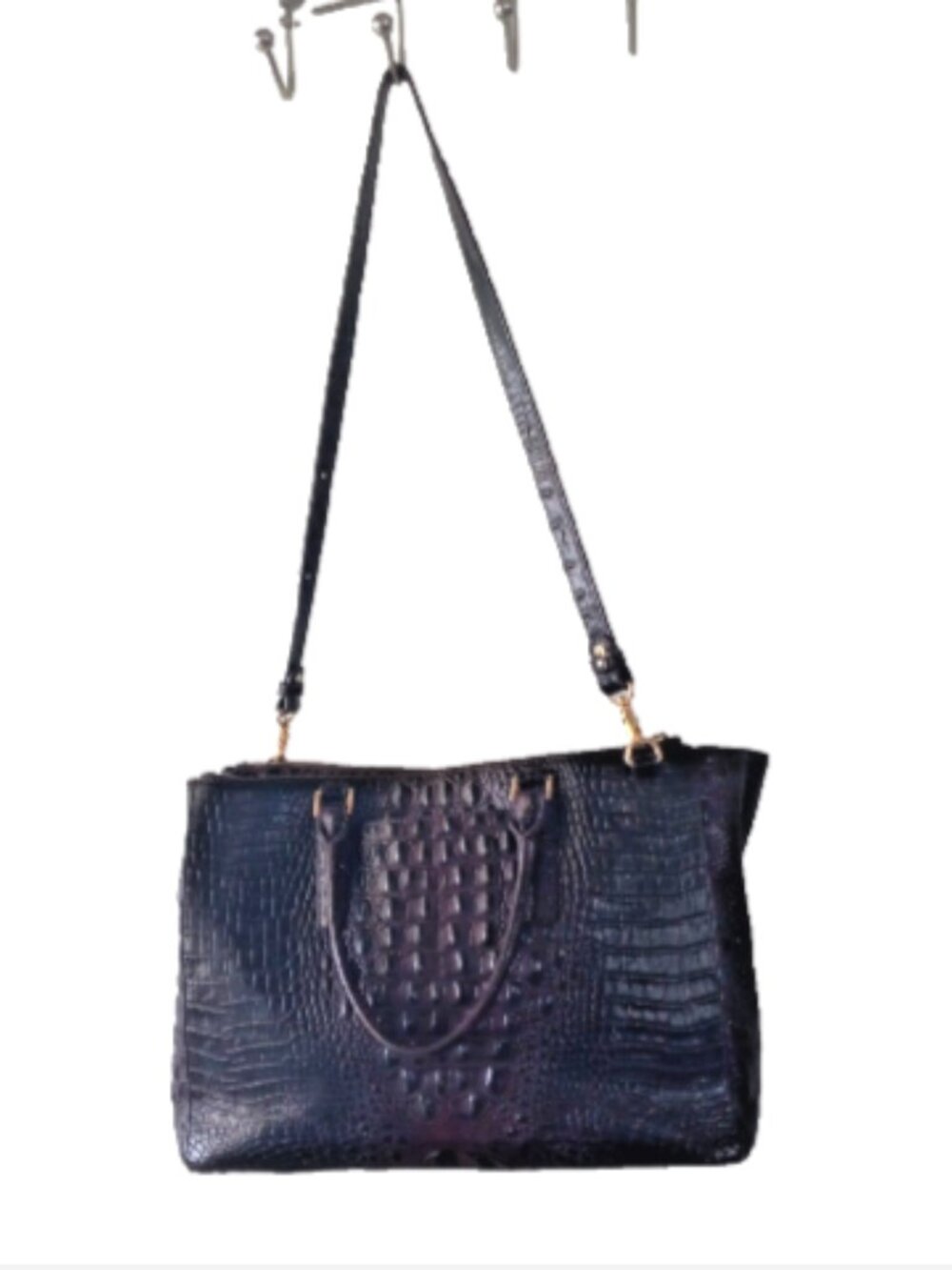 Brahmin Espresso Melbourne Croc Embossed Leather Satchel Shoulder Bag - Picture 3 of 16